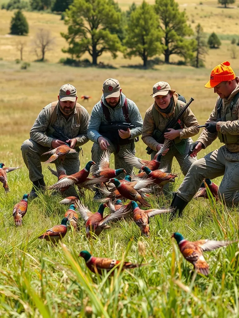 ACCAB members releasing pheasants into a managed hunting area, contributing to sustainable game populations.