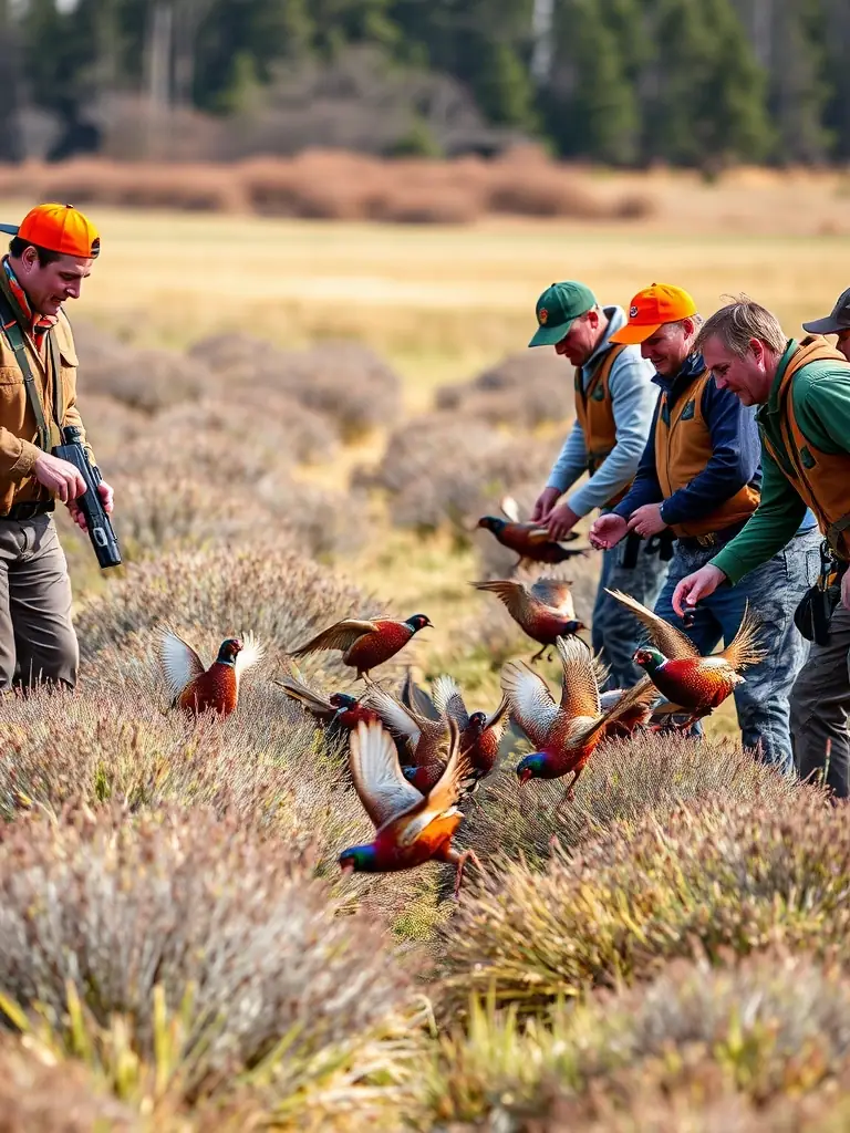 ACCAB members releasing pheasants into a managed habitat, showcasing the club's commitment to wildlife conservation and biodiversity.