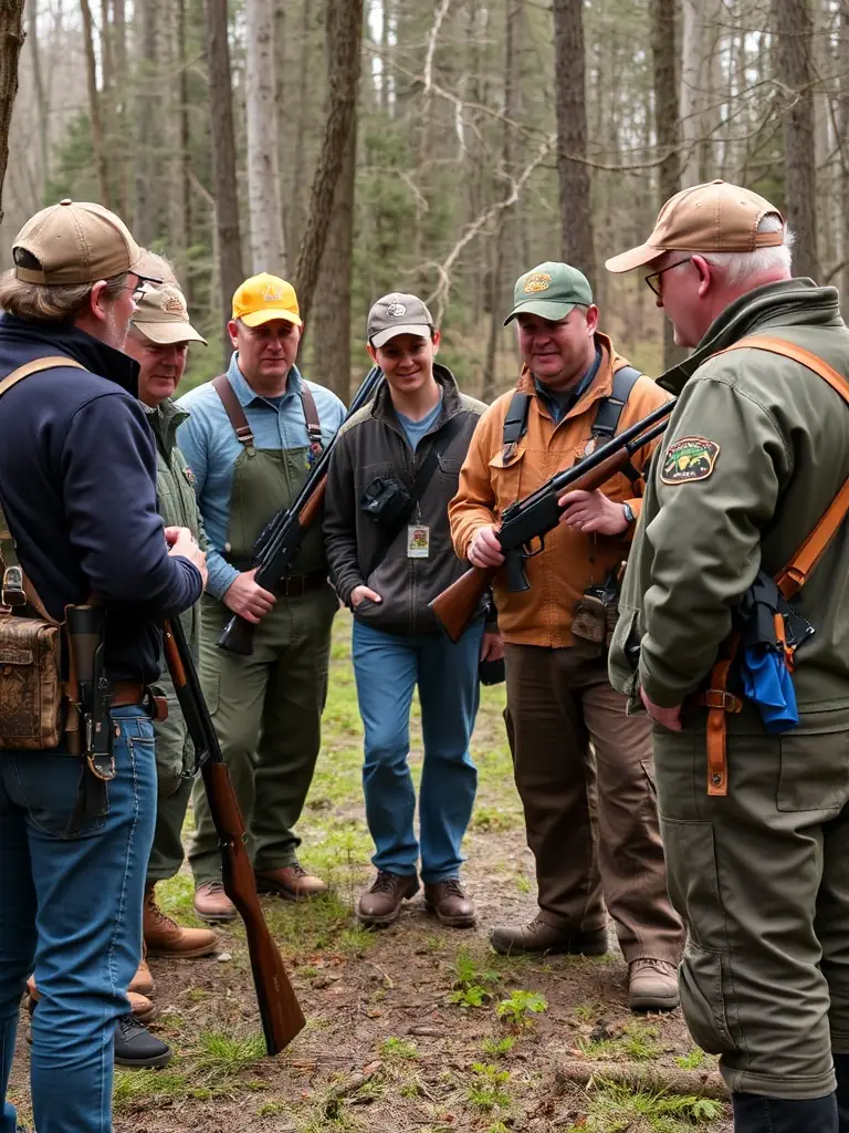 A group of ACCAB members participating in a hunting safety course, demonstrating proper firearm handling techniques in a controlled environment.