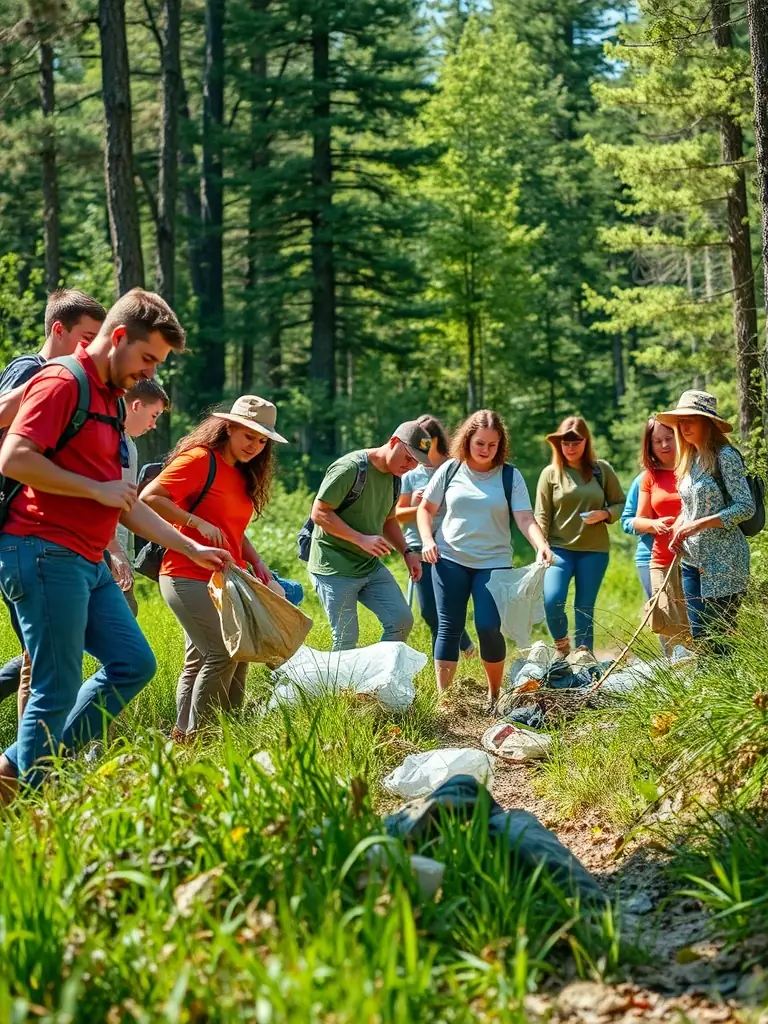 Volunteers from ACCAB and the local community cleaning up a forest area, emphasizing the club's dedication to environmental stewardship.